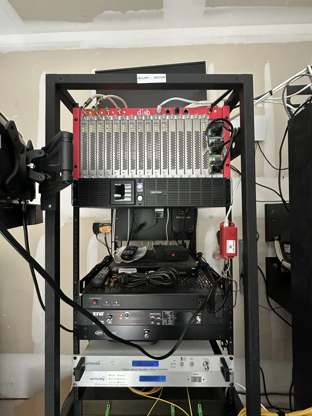 Commercial headend rack with mounted distribution equipment